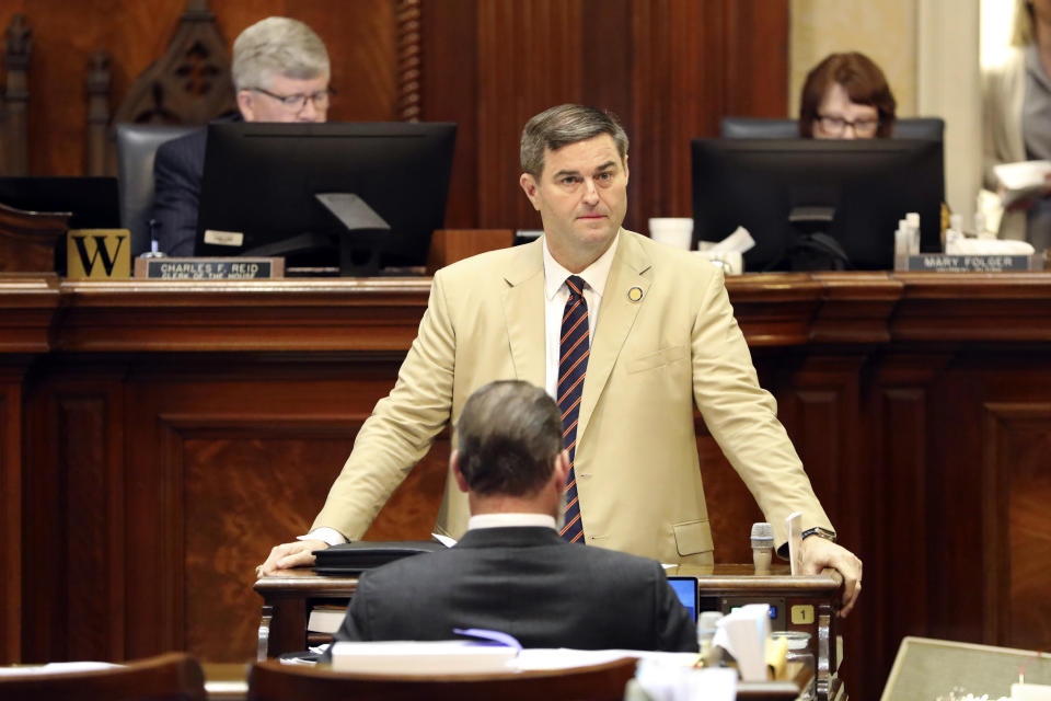 South Carolina House Speaker Murrell Smith, R-Sumter, waits to speak during the House session, Wednesday, March 27, 2024, in Columbia, S.C. (AP Photo/Jeffrey Collins)