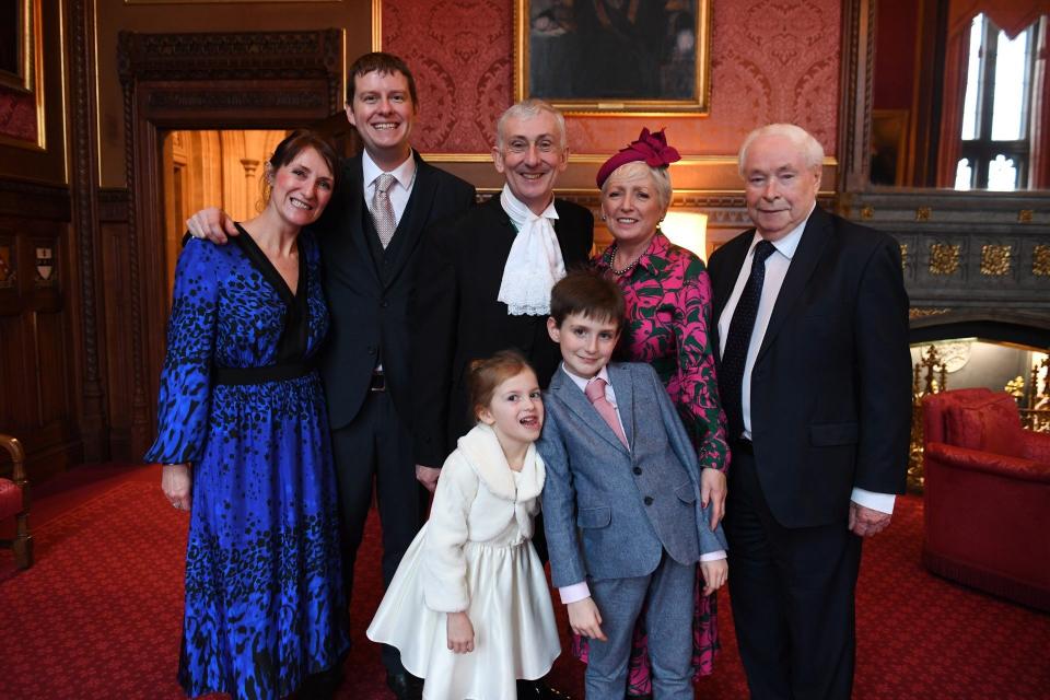 Lord Hoyle, far right, with his son Sir Lindsay Hoyle and Sir Lindsay's wife, daughter, son-in-law and grandchildren, on the occasion of the Queen's Speech in December 2019, Sir Lindsay's first as Speaker