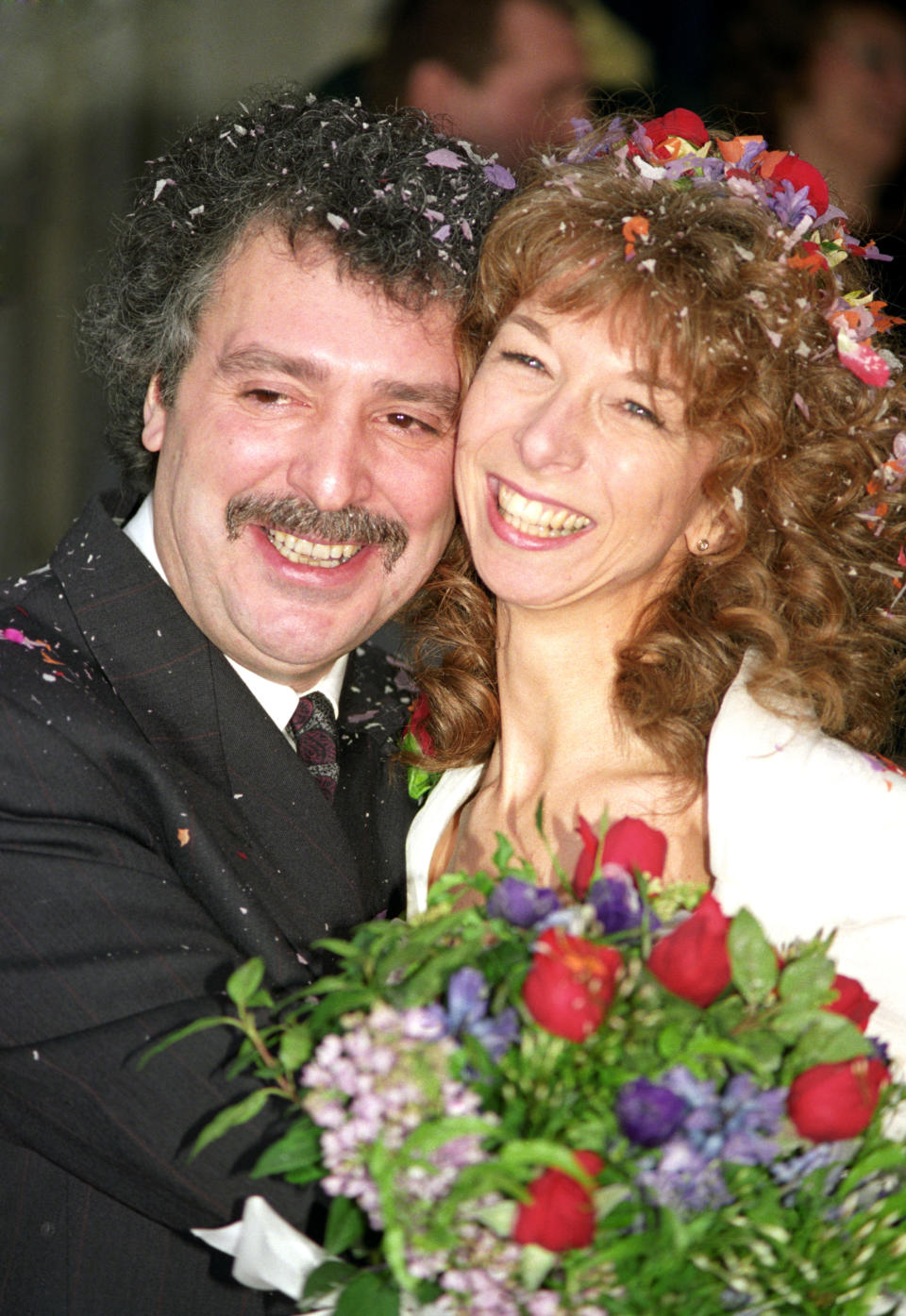 Actress Helen Worth, who plays Gail in Coronation Street marrying actor Michael Angelis at Chelsea Register Office.   (Photo by Rebecca Naden - PA Images/PA Images via Getty Images)