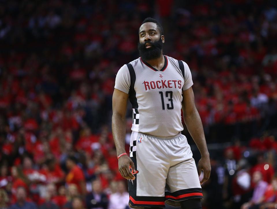 James Harden’s latest move sure did look like a travel, but murky definitions of the rule leave the call largely up to interpretation. (Getty)