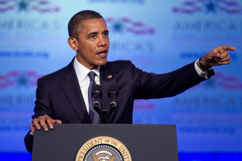 FILE - In this April 30, 2012 file photo, President Barack Obama speaks in Washington. Democratic challengers outraised Republican incumbents in 20 competitive House races from California to Virginia during the first three months of the year, and President Barack Obama's party has the upper-hand in eight other districts where congressmen are retiring. (AP Photo/Evan Vucci, File)