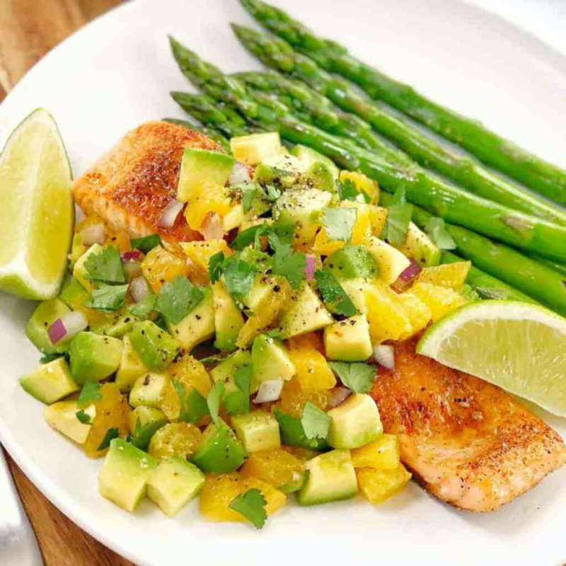 <p>Chef Not Required</p><p>Salmon with Avocado Salsa—spiced and grilled salmon topped with fresh avocado and orange salsa. A quick and tasty low-carb dinner.</p><p><strong>Get the recipe: <a href="https://www.chefnotrequired.com/salmon-with-avocado-salsa/" rel="nofollow noopener" target="_blank" data-ylk="slk:Salmon with Avocado Salsa;elm:context_link;itc:0;sec:content-canvas" class="link rapid-noclick-resp">Salmon with Avocado Salsa</a></strong></p>