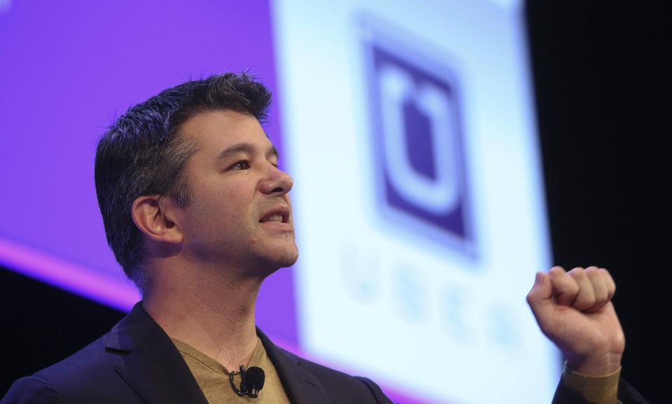 Former Uber CEO Travis Kalanick speaks in London on Oct. 3, 2014. (Photo: Chris Ratcliffe/Bloomberg via Getty Images)