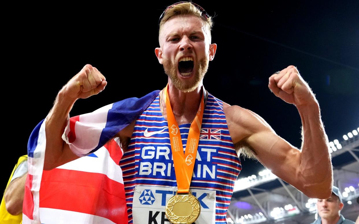 Josh Kerr celebrates winning the 1500m title at the 2023 World Championships