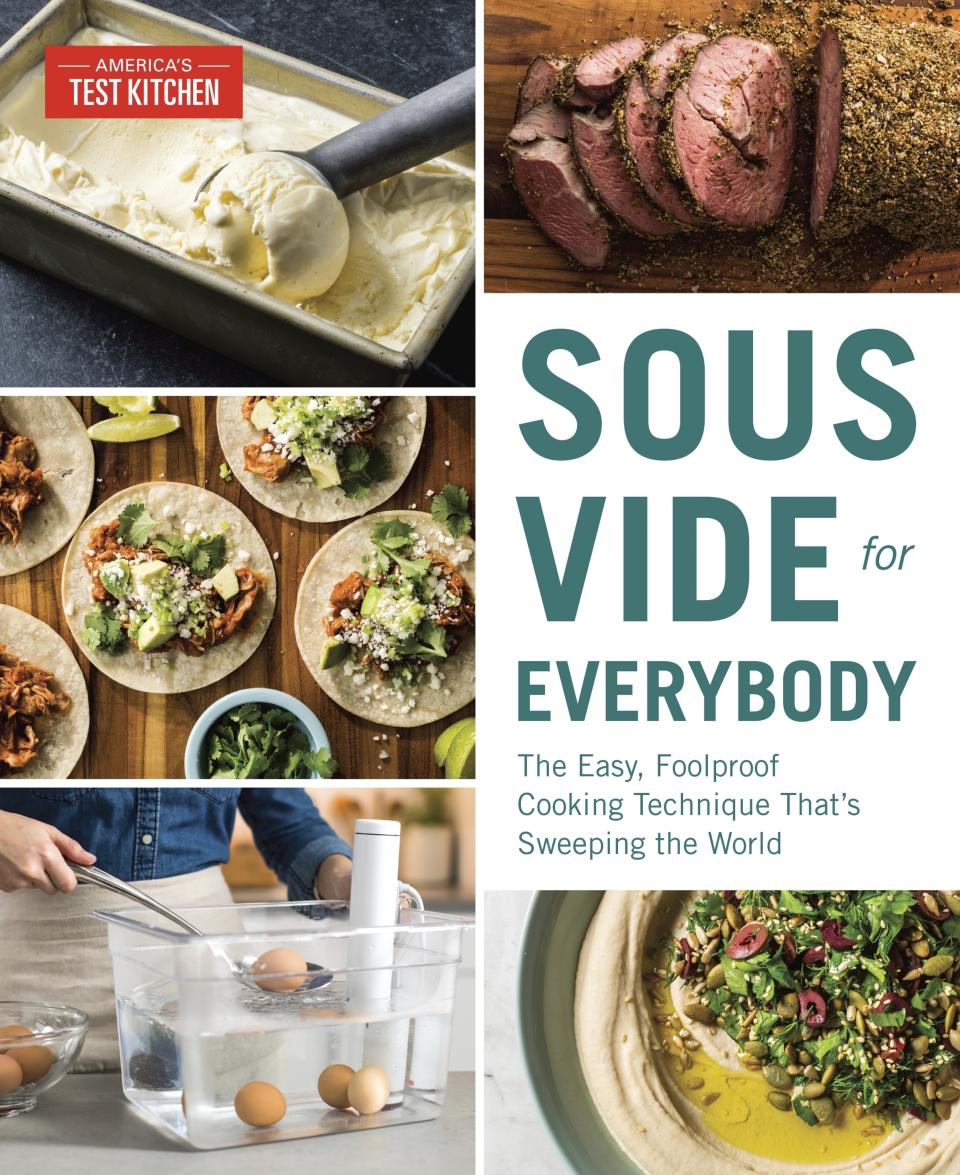 This image provided by America's Test Kitchen in December 2018 shows the cover for the cookbook "Sous Vide for Everybody." It includes a recipe for Foolproof Poached Chicken Breasts. (America's Test Kitchen via AP)