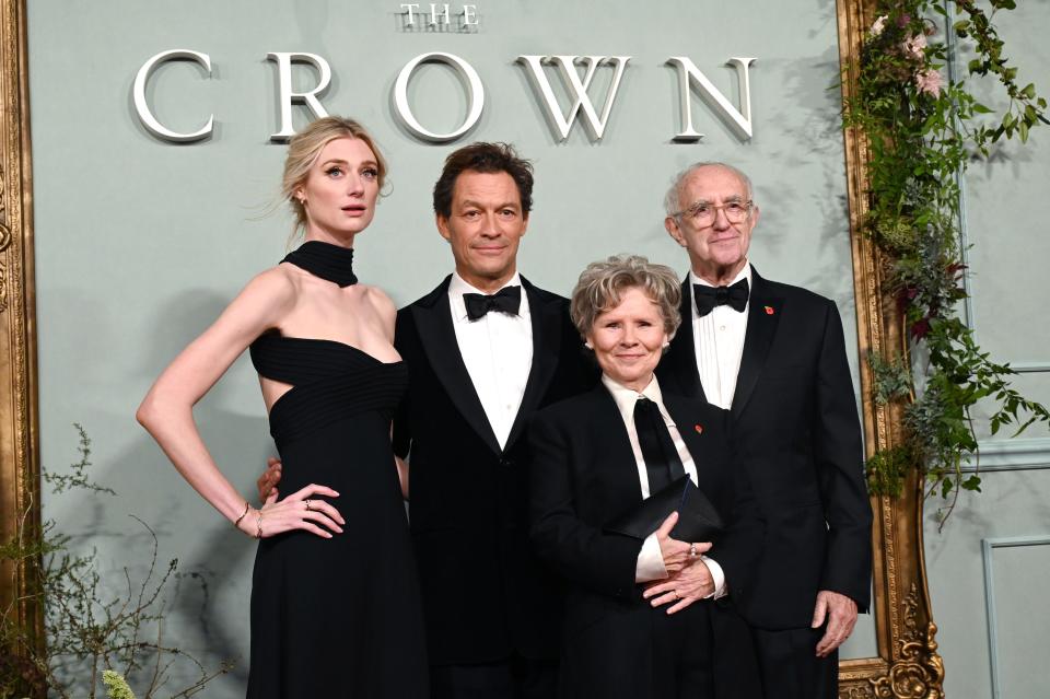 Elizabeth Debicki, Dominic West, Imelda Staunton, and Jonathan Pryce at "The Crown" Season 5 premiere.