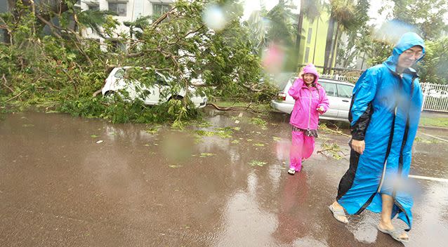 Darwin has been battered by 130km/h winds as Tropical Cyclone Marcus moved through the city, bringing down trees and power lines. Source: AAP