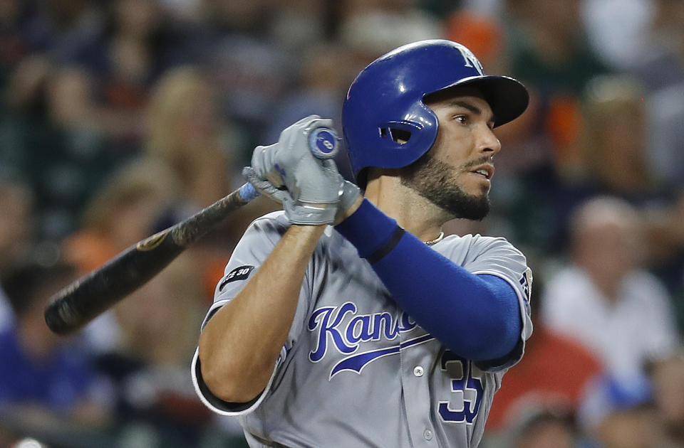 Eric Hosmer is still looking for a job this winter. (AP Photo/Paul Sancya)