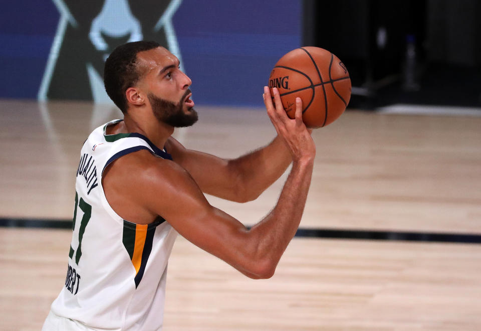 Rudy Gobert will be staying with the Jazz for five more years. (Photo by Mike Ehrmann/Getty Images)