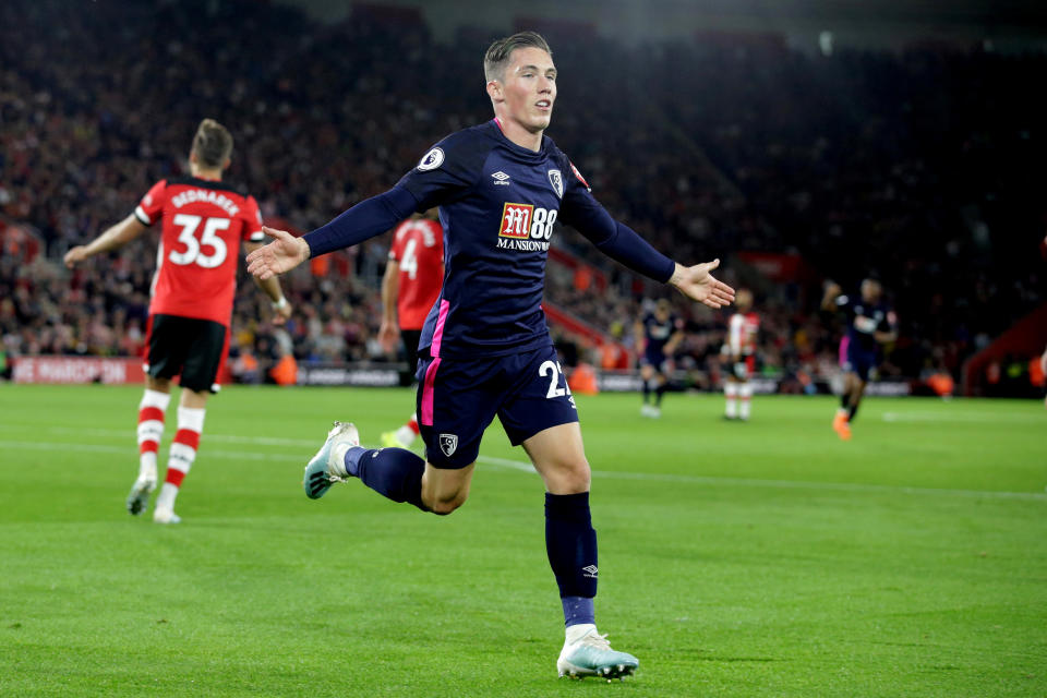 SOUTHAMPTON, ENGLAND - SEPTEMBER 20: Harry Wilson of Bournemouth celebrates after he scores a goal to make it 2-0 during the Premier League match between Southampton FC and AFC Bournemouth  at St Mary's Stadium on September 20, 2019 in Southampton, United Kingdom. (Photo by Robin Jones - AFC Bournemouth/AFC Bournemouth via Getty Images)