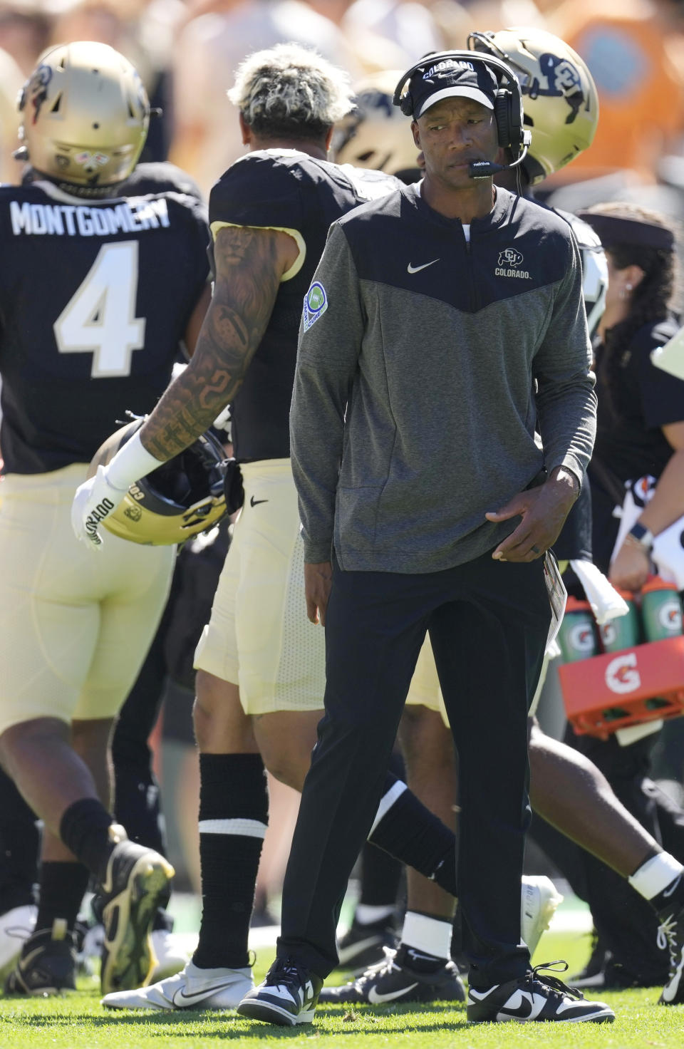 Colorado head coach Karl Dorrell looks on in the first half of an NCAA college football game against UCLA Saturday, Sept. 24, 2022, in Boulder, Colo. (AP Photo/David Zalubowski)