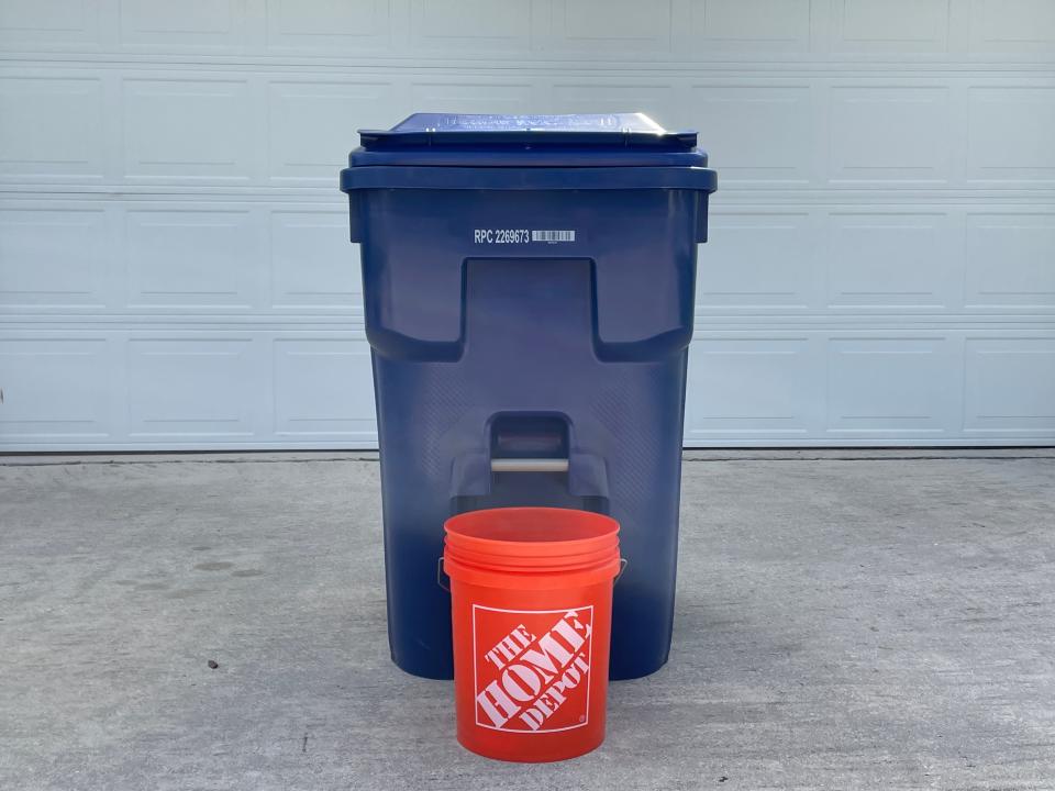 Jupiter will begin using large trash bins in March 2023. The bins, far larger than a Home Depot "homer" bucket, will allow for automated garbage pickup by Waste Management.