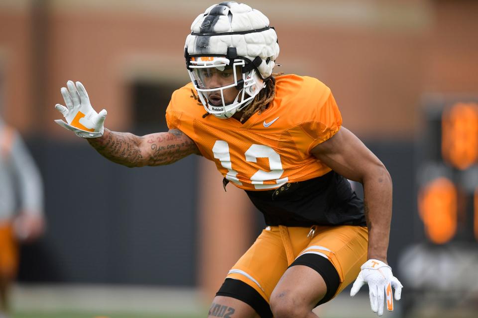 Tennessee defensive back Tamarion McDonald (12) during Tennessee football spring practice at Haslam Field in Knoxville, Tenn. on Tuesday, April 5, 2022.