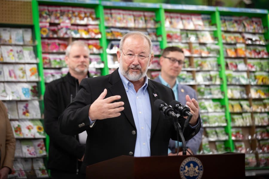 Agriculture Secretary Redding, Bureau of Plant Industry Director Frank Schneider, and industry partners joined together to highlight the recent changes to the ‘fertilizer law’ and discuss how homeowners can be good stewards of their land by using fertilizer appropriately on their properties. Pictured here is Dan Moul, Chairman of the House Agriculture Committee, delivering remarks during the event.