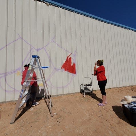 Artists began work on the mural in Chaparral, New Mexico this week. Jazmin Saenz, an El Paso artist who grew up in Chaparral and graduated from New Mexico State University (NMSU), is leading the Chaparral mural project.