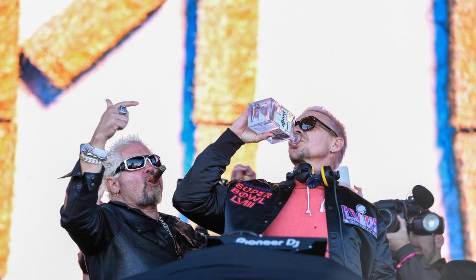 Guy Fieri and Diplo at Guy Fieri's Flavortown Tailgate 2024