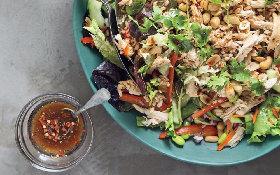 <p>Alanna Hale</p><p>The cold chicken salad gets a modern twist with Asian flavors like soy sauce and rice vinegar and farro, a grain similar to brown rice that adds a chewy texture and extra protein and fiber.</p><p><strong>Get the recipe: <a href="/655125/parade/asian-farro-chicken-salad/" data-ylk="slk:Asian Farro Chicken Salad;elm:context_link;itc:0;sec:content-canvas" class="link ">Asian Farro Chicken Salad</a></strong></p><p><strong>Related: <a href="https://www.yahoo.com/lifestyle/42-chinese-chicken-recipes-help-161756150.html" data-ylk="slk:42 Best Chinese Chicken Recipes;elm:context_link;itc:0;sec:content-canvas;outcm:mb_qualified_link;_E:mb_qualified_link;ct:story;" class="link  yahoo-link">42 Best Chinese Chicken Recipes</a></strong></p>