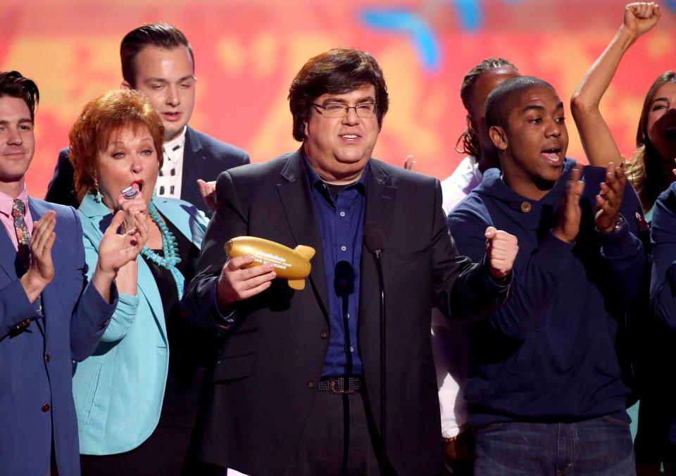 Dan Schneider accepts the lifetime achievement award at the 27th annual Kids' Choice Awards at the Galen Center on Saturday, March 29, 2014, in Los Angeles. (Photo by Matt Sayles/Invision/AP)