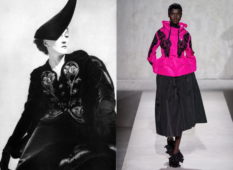 A Schiaparelli design from 1937; Dries Van Noten, spring 2020 ready-to-wear