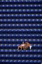 A view of two fans in a field of empty seats during a game between the Philadelphia Phillies and the Arizona Diamondbacks at the Veterans Stadium in Philadelphia, Pennsylvania. The Diamondbacks defeated the Phillies 8-2. (Photo by Doug Pensinger/Allsport via Getty Images)