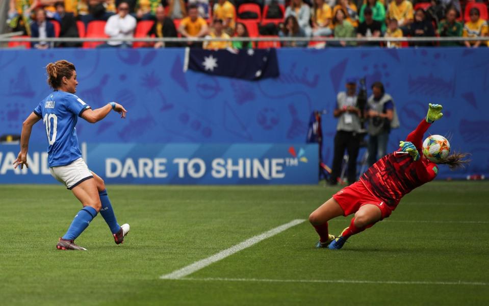 Lydia Williams (right) in action for Australia at the World Cup - GETTY IMAGES