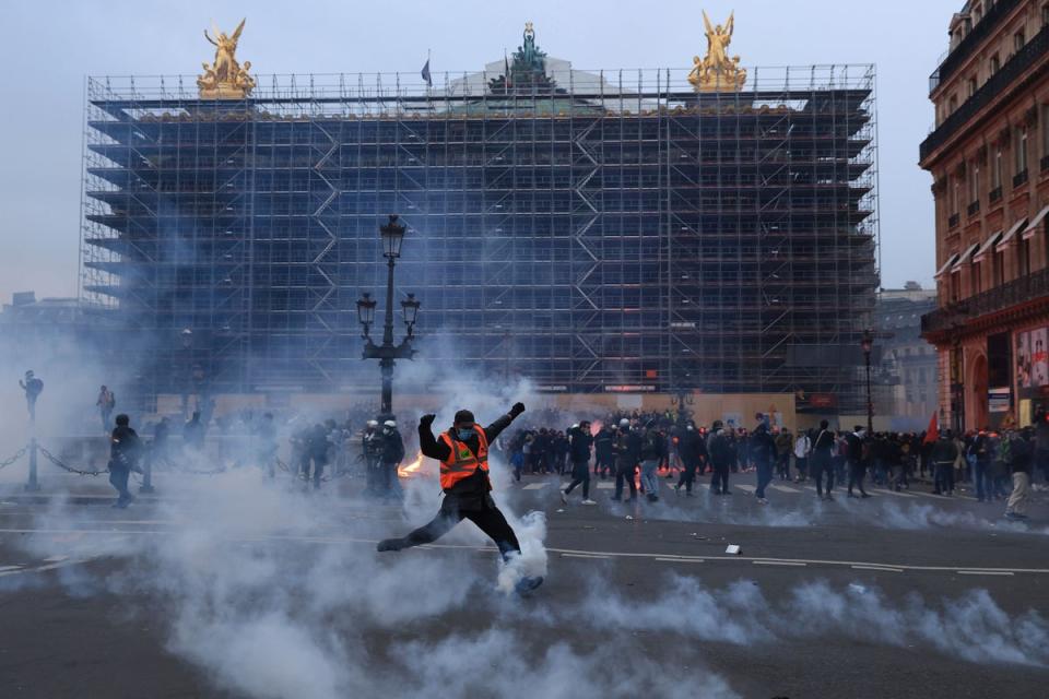 Protests at pension reforms have sparked ugly scenes in France (Aurelien Morissard/AP) (AP)