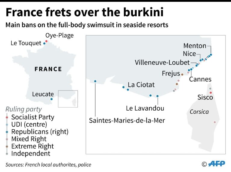 French resort towns and cities that have banned the burkini