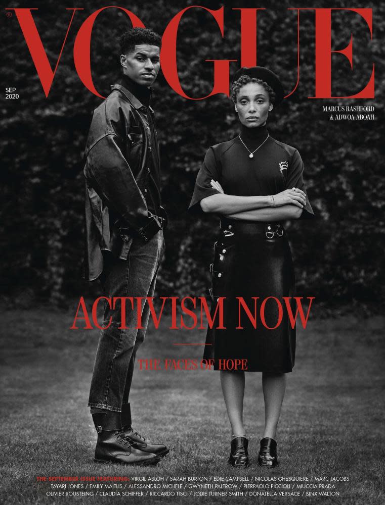 British Vogue September 2020 cover featuring Marcus Rashford and Adwoa Aboa.