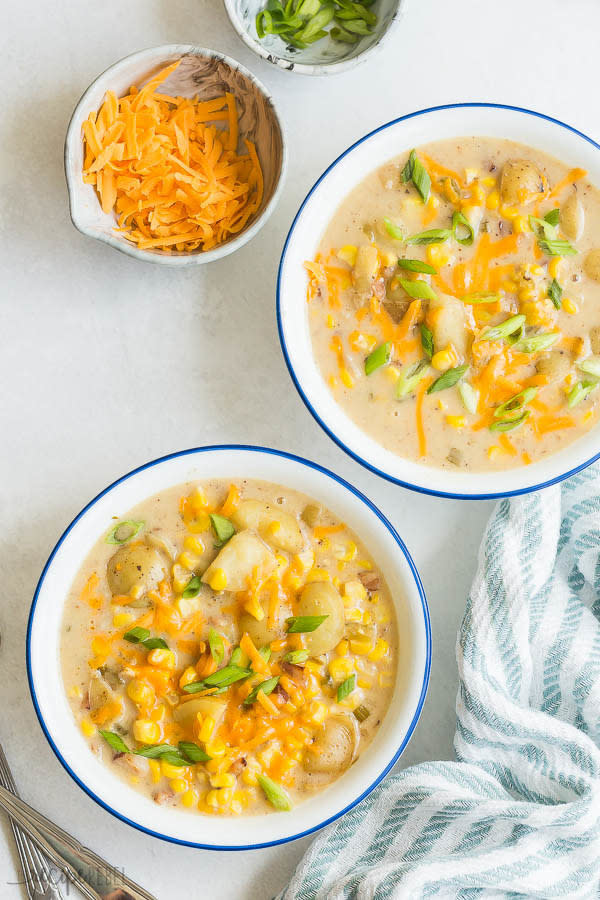 Hearty and comforting — and makes for great leftovers.Recipe: Instant Pot Potato Corn Chowder