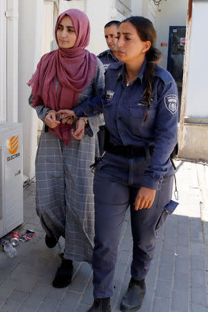 Turkish citizen, Ebru Ozkan, who was arrested at an Israeli airport last month, is being brought to an Israeli military court near Migdal, Israel July 8, 2018 REUTERS/Nir Elias