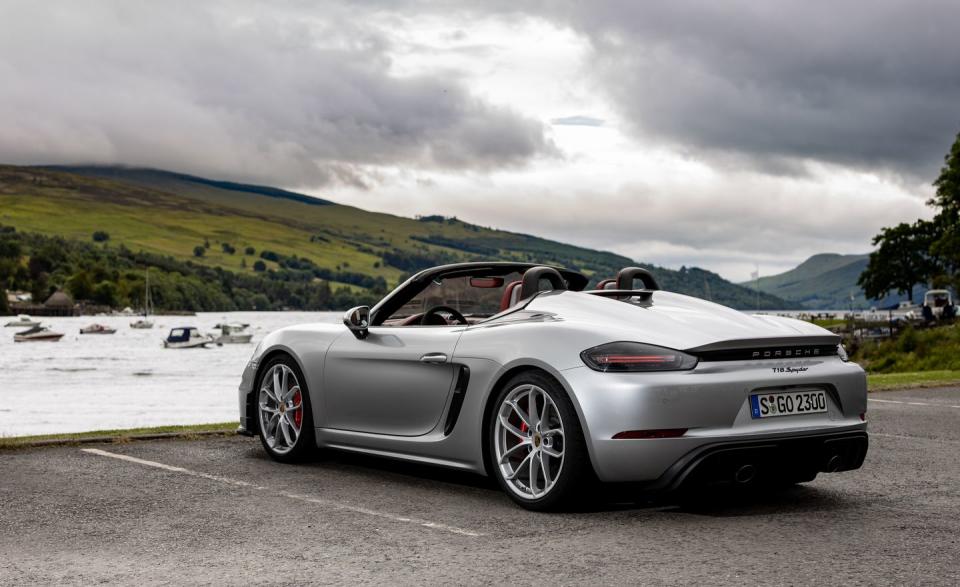 <p>Its deployable spoiler helps make the Spyder the first Boxster ever to produce aerodynamic downforce.</p>