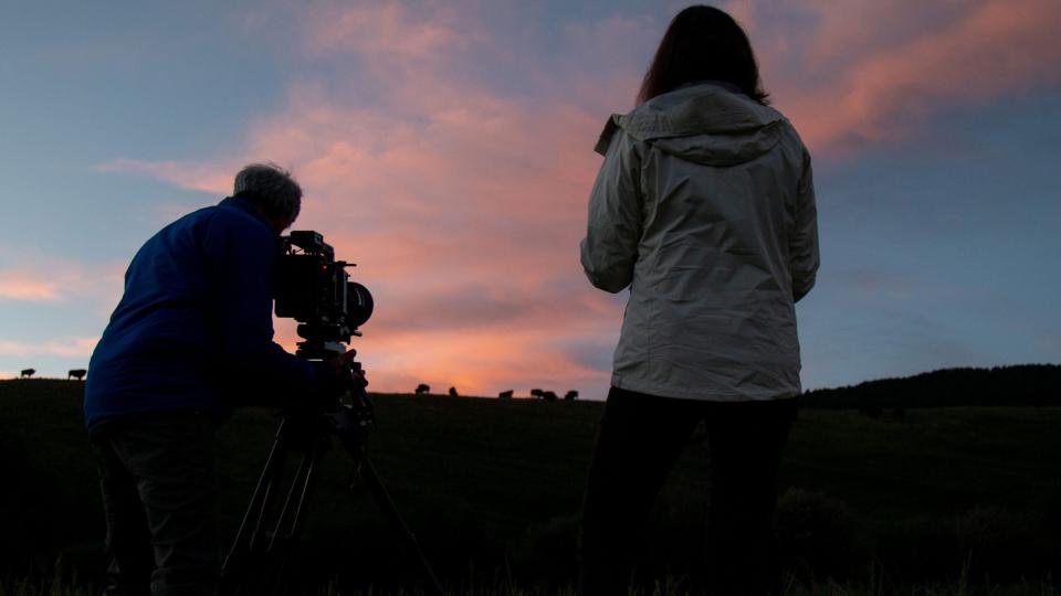 Sunset filming on the Flying D Ranch near Gallatin Gateway, Montana.