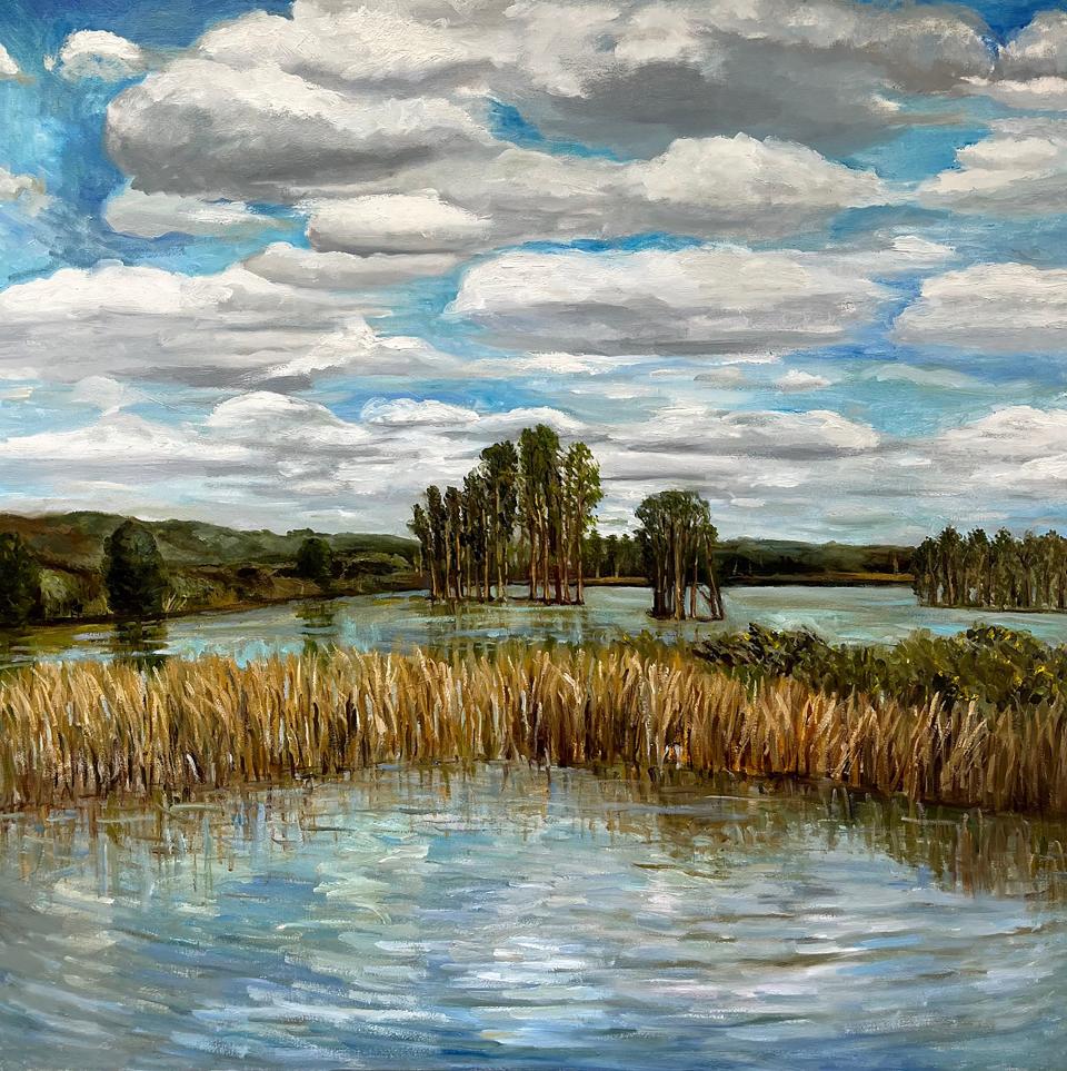Lake Piney-Z, Nan Liu, oil on canvas, 36x36 inches, 2012. Nan Liu: Plein Air Florida Landscapes is on display at the Artport Gallery through Aug. 15, 2023.