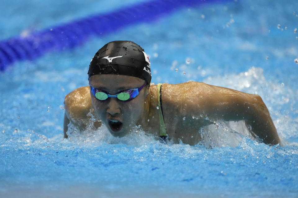 Japan's Airi Mitsui competes the women's 200m butterfly swimming semifinal at the World Swimming Championships in Fukuoka, Japan, Wednesday, July 26, 2023. (AP Photo/Lee Jin-man)