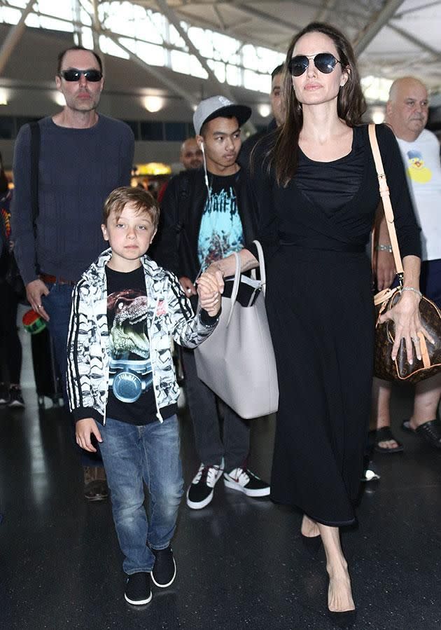 James pictured with Ange and the kids in June. Source: Getty