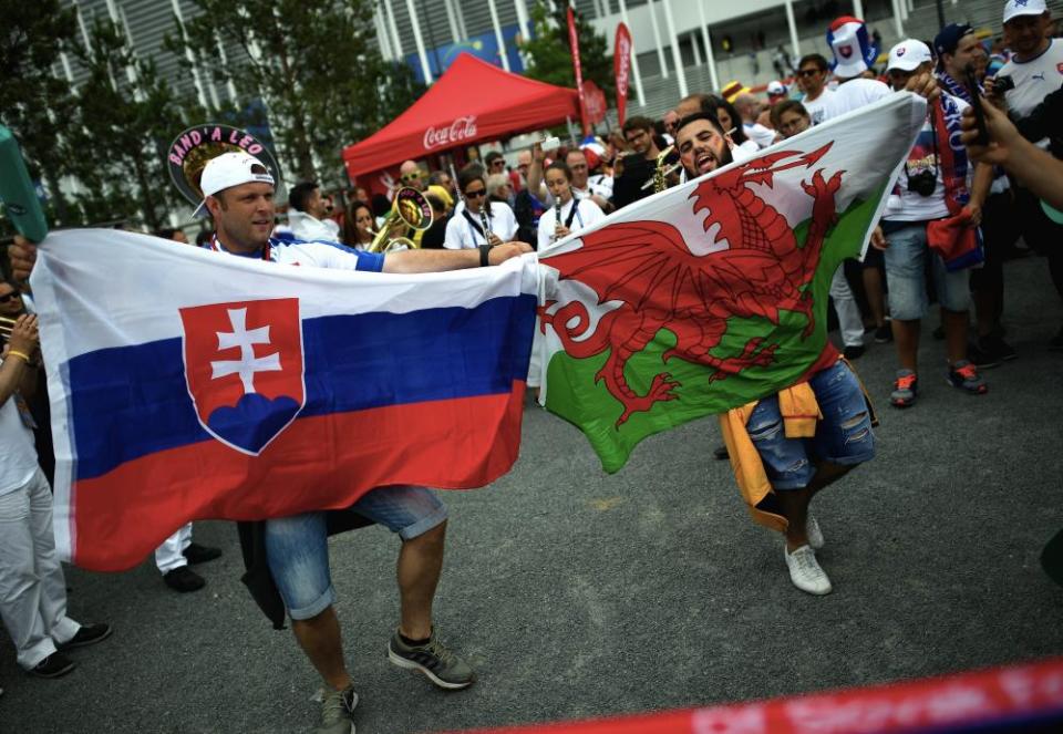 Wales and Slovakia fans in front of the Stade de Bordeaux before their Euro 2016 group match