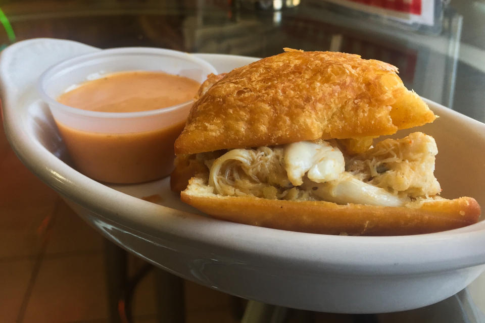 A crabmeat beignet from Loretta's Authentic Pralines in New Orleans (Photo: Loretta's Authentic Pralines)