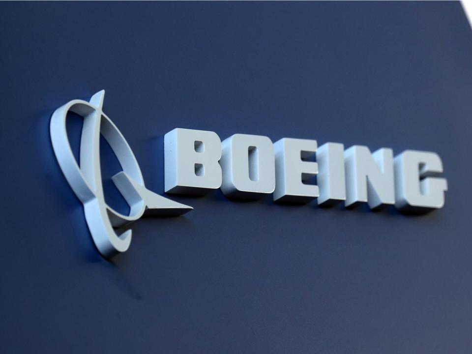 The Boeing logo is pictured at the Latin American Business Aviation Conference & Exhibition fair (LABACE) at Congonhas Airport in Sao Paulo, Brazil August 14, 2018. REUTERS/Paulo Whitaker