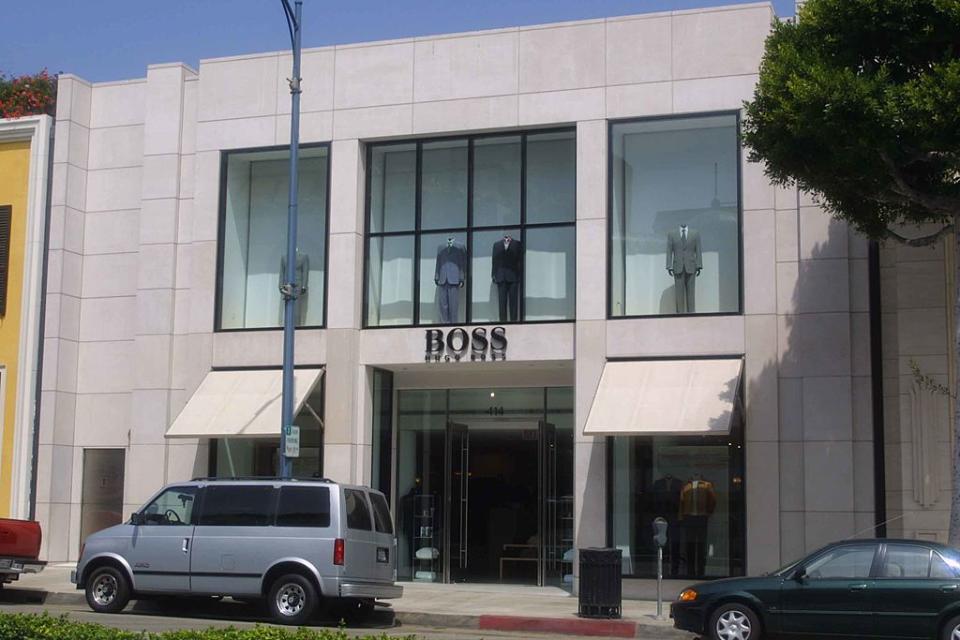 394167 03: An exterior view of the Hugo Boss store on Rodeo Drive September 6, 2001 in Beverly Hills, CA. (Photo by Peter Brandt/Getty Images)