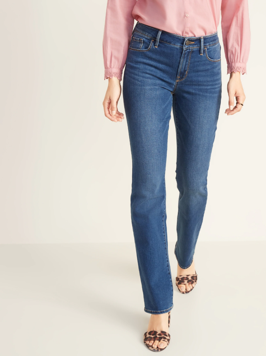 Old Navy Mid-rise Dark-wash Kicker Boot-cut jeans. (Photo: Old Navy)