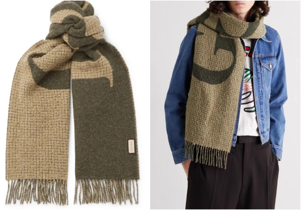 GUCCI Fringed Logo-Jacquard Wool-Blend Scarf