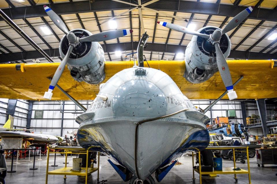 The massive PBY-6A Catalina aircraft arrived at Liberty Aviation Museum on March 29, 77 years after it was entered into service during World War II.