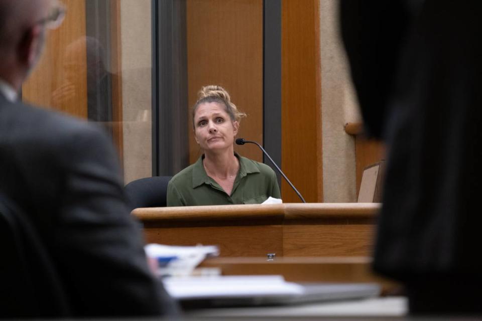 Heidi Hodak testifies at the murder trial against Stephen Deflaun at San Luis Obispo Superior Court on March 27, 2023. Hodak was working at Morro Strand State Beach at the time of the 2001 shooting.