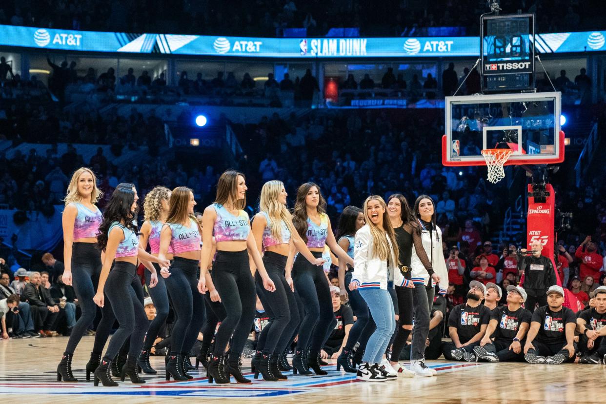 TikTok social media personalities Addison Rae, Charli D'Amelio and Dixie D'Amelio performed with the Chicago Bulls dance team Luvabulls in February. Many Black dance creators, meanwhile, have called out white influencers as appropriating Black culture. (Photo: Kyle Terada-USA TODAY Sports)