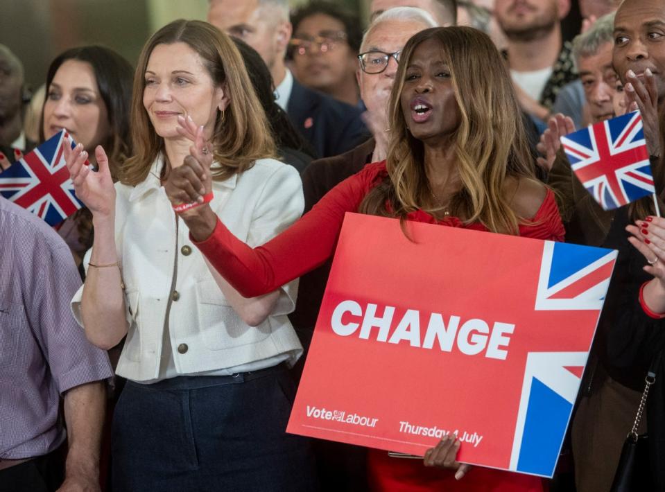 <p>Labour leader Sir Keir Starmer's wife Victoria (left) and June Sarpong at a watch party for the results of the 2024 General Election in central London, as the party appears on course for a landslide win</p> (Jeff Moore/PA Wire)
