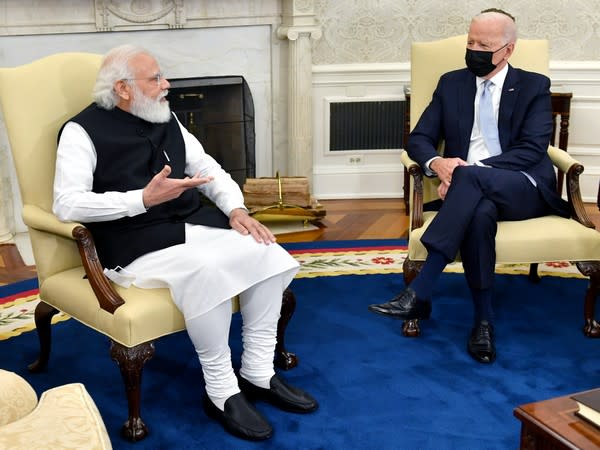 Prime Minister Narendra Modi and US President Joe Biden hold bilateral meeting at the Oval Office in the White House, in Washington DC on Friday. (ANI Photo)