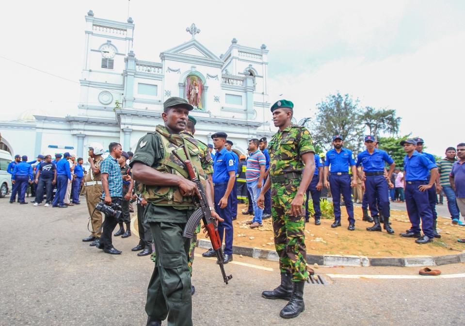 COLOMBO, SRI LANKA – APRIL 21: Security forces secure the area around the St. Anthony’s Shrine after an explosion hit St Anthony’s Church in Kochchikade in Colombo, Sri Lanka on April 21, 2019. (Photo by Chamila Karunarathne/Anadolu Agency/Getty Images)