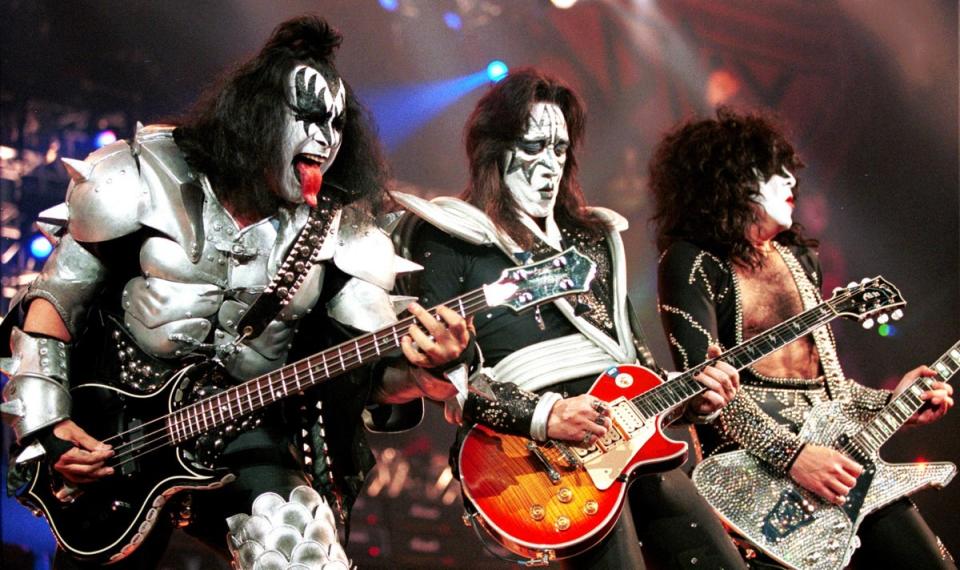 New Jersey, US, 2000: Gene Simmons, Ace Frehley and Paul Stanley at the Continental Airlines Arena (Getty Images)