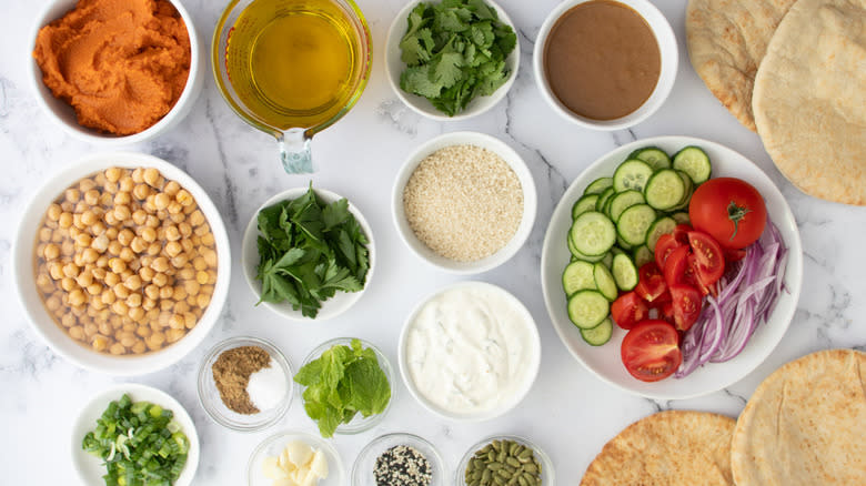 ingredients for falafel pita sandwiches