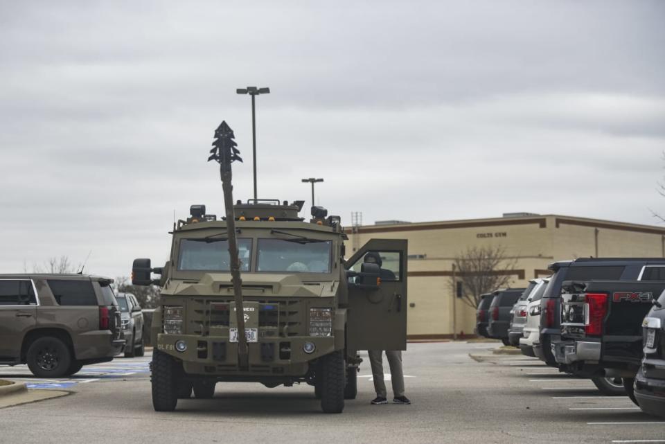 <div class="inline-image__caption"><p>An armored truck is parked in the parking lot of Colleyville Middle School during the hostage situation.</p></div> <div class="inline-image__credit">Emil Lippe/Getty</div>